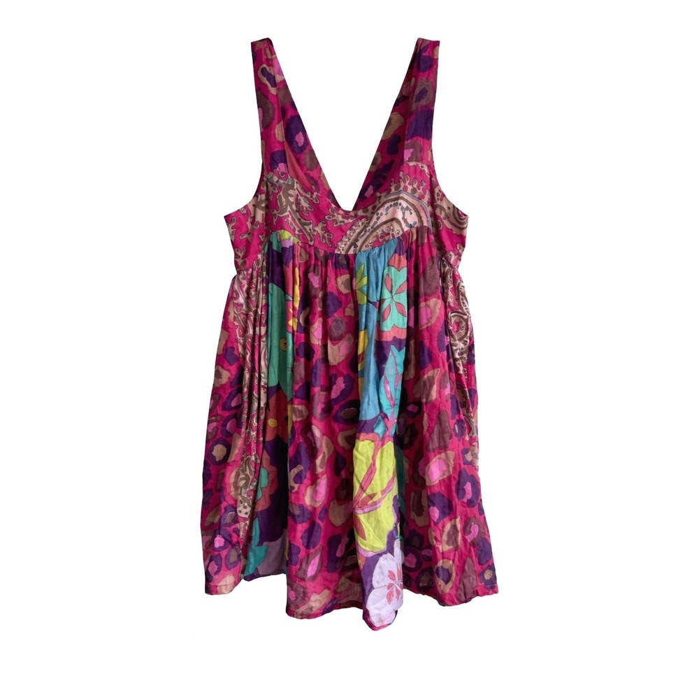 etc. Patchwork Print Babydoll Tank Size Medium Pink Mixed Pattern Cotton